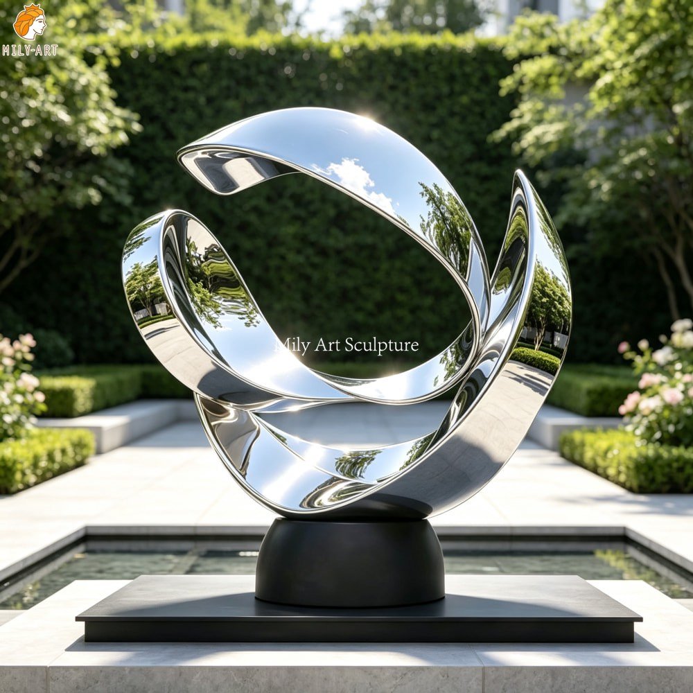 Modern Stainless Steel Abstract Sculpture with Flowing Ribbon Loops MLSS-278
