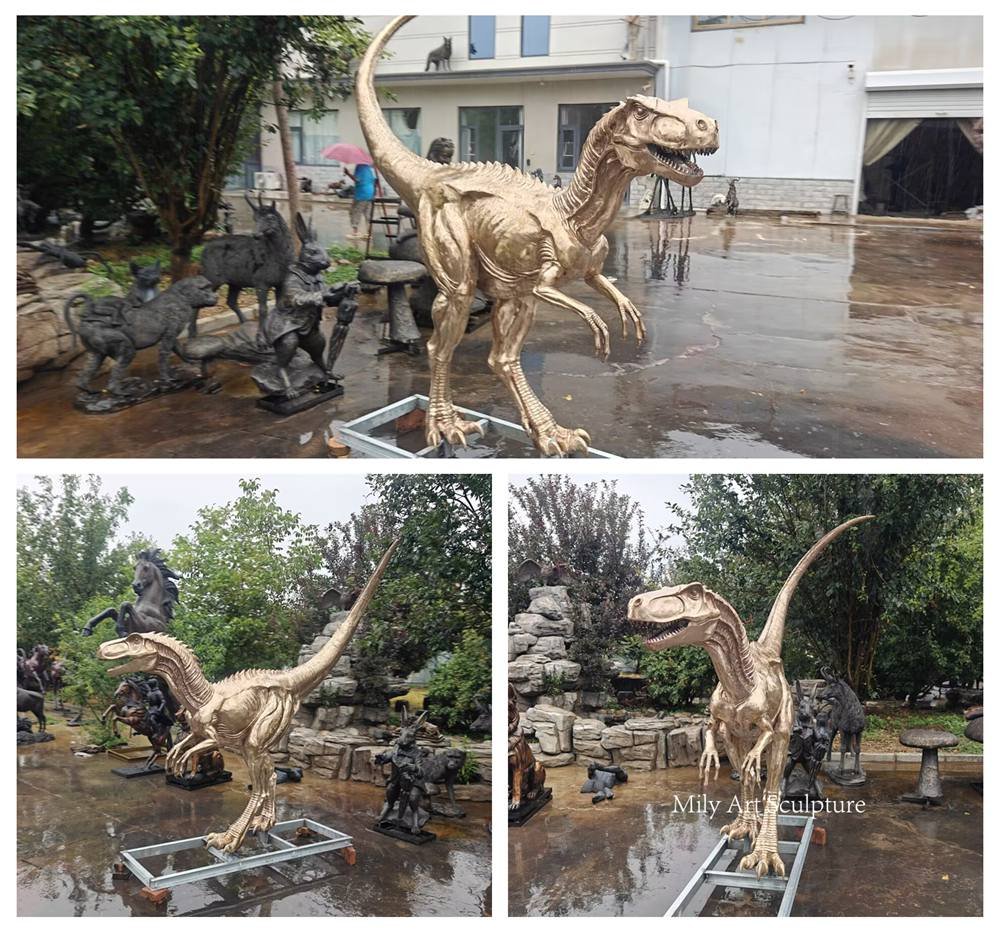 Life Size Bronze Velociraptor Statue for Sale MLBS-399 Polished Bronze Velociraptor Statue Details