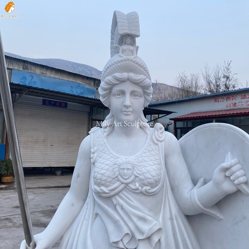White Marble Statue of the Greek Goddess Athena MLMS-464 White Marble Statue of the Greek Goddess Athena Detail