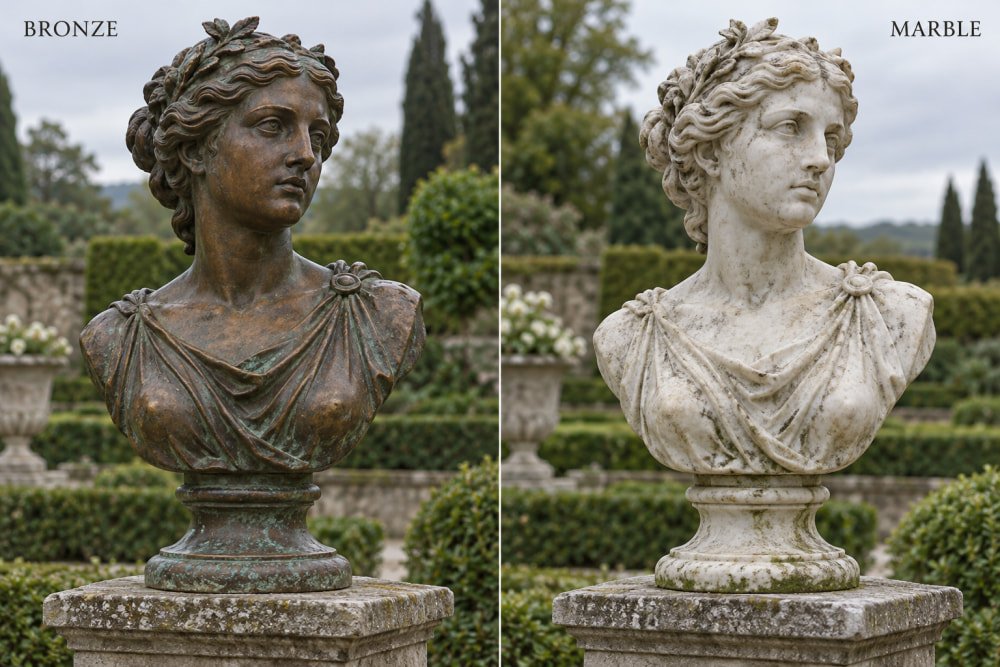 Bronze vs Marble Statues: Outdoor Use, Care & Total Cost Bronze vs Marble Statues care and outdoor aging