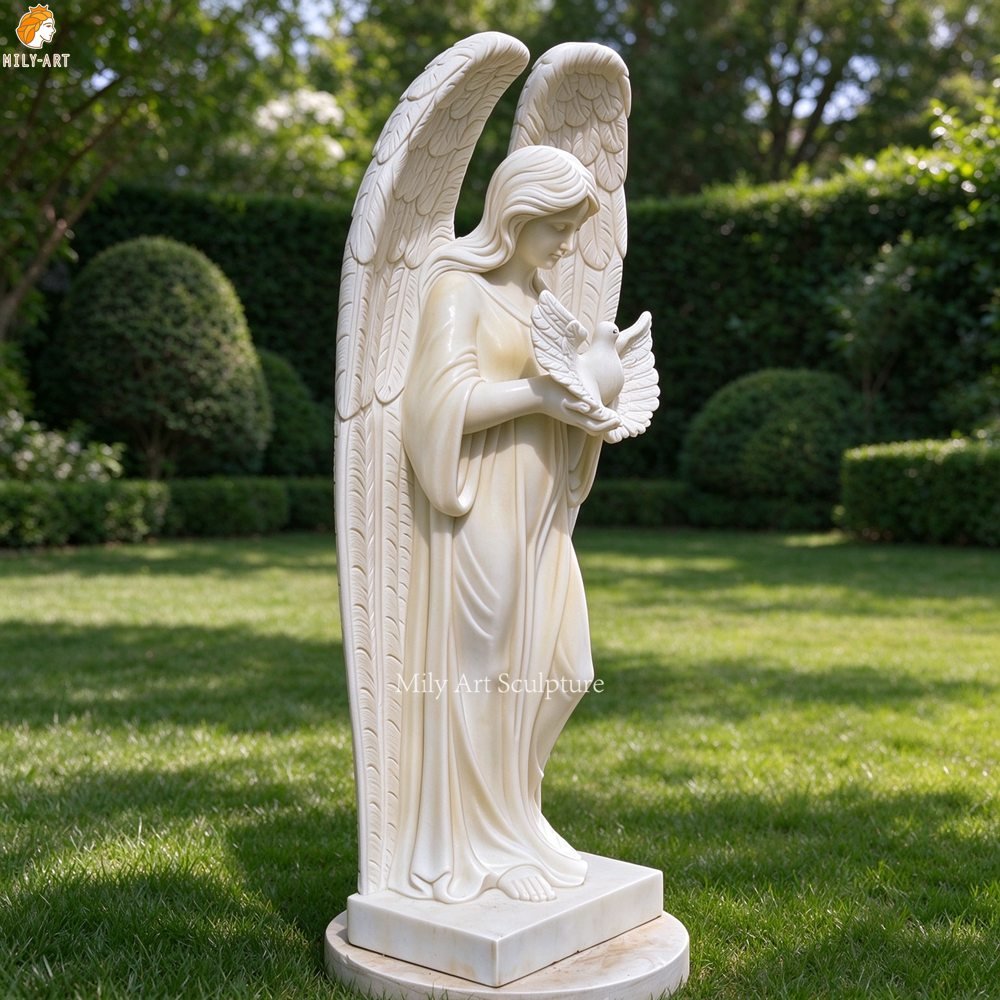 Hand-Carved Peaceful Dove Angel Marble Sculpture MLMS-472 Carved Peaceful Dove Angel Marble Sculpture for Outdoor