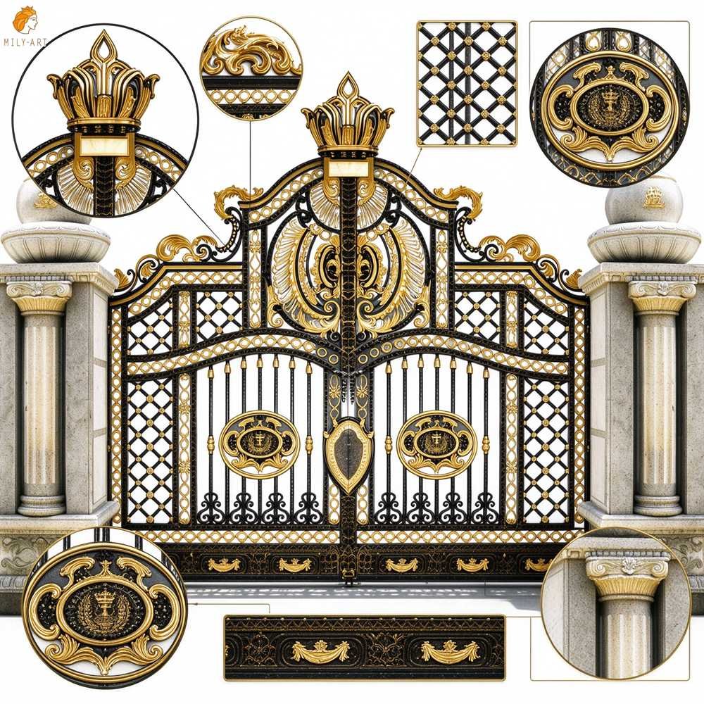 Modern Sliding Wrought Iron Main Gate Powder Coated Finish MLIS-151 Craftsmanship Details of Modern Sliding Wrought Iron Main Gate Powder-Coated Finish