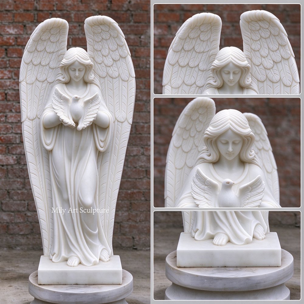 Hand-Carved Peaceful Dove Angel Marble Sculpture MLMS-472 Hand-Carved Peaceful Dove Angel Marble Sculpture Details