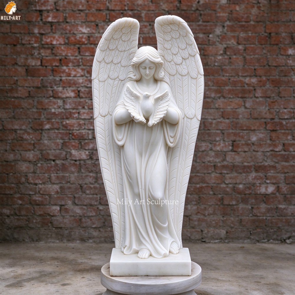 Hand-Carved Peaceful Dove Angel Marble Sculpture MLMS-472 Hand-Carved White Peaceful Dove Angel Marble Sculpture