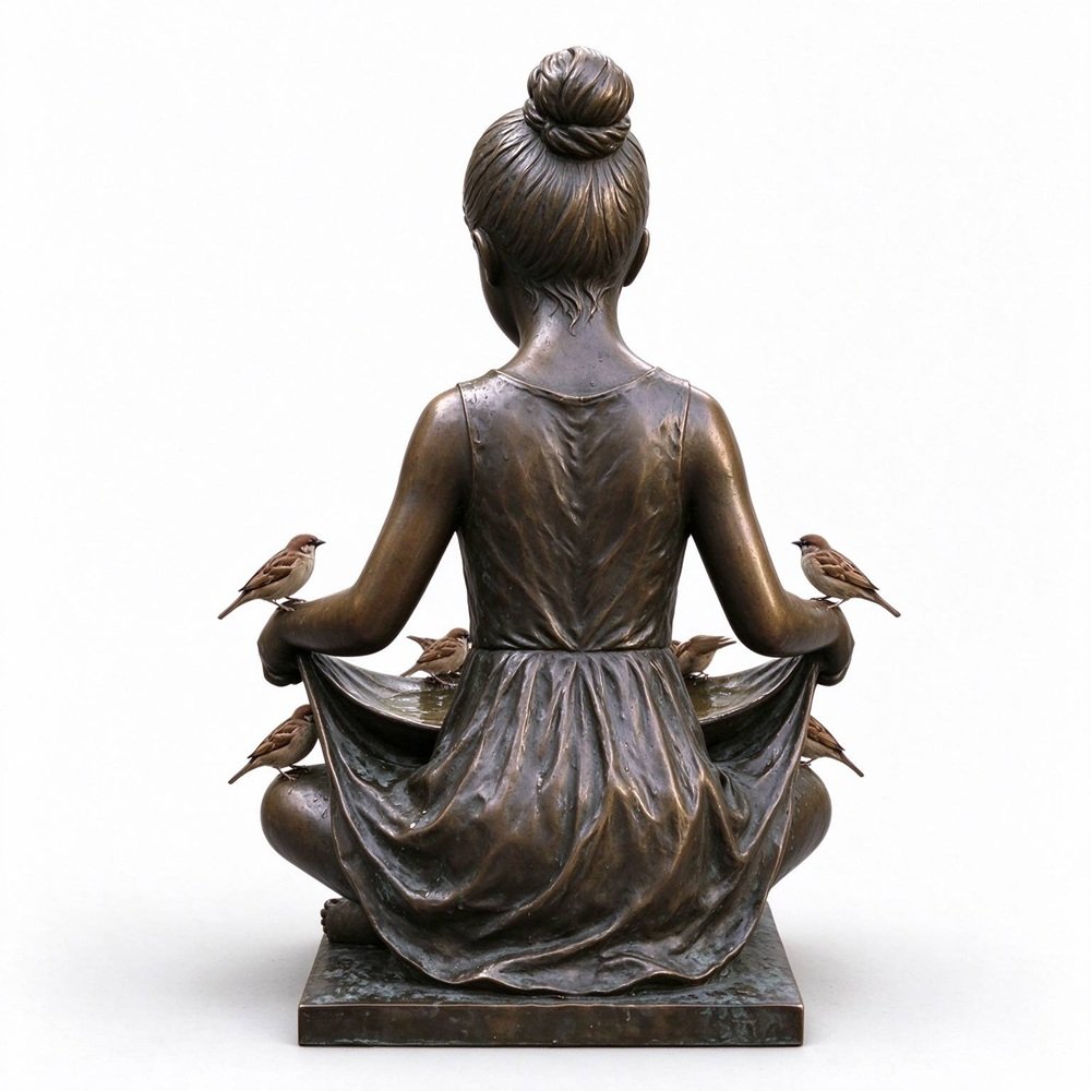 Handcrafted Bronze Girl with Birdbath Water Fountain MLBS-407 https://www.milystatue.com/product-category/bronze-sculpture/bronze-fountain/