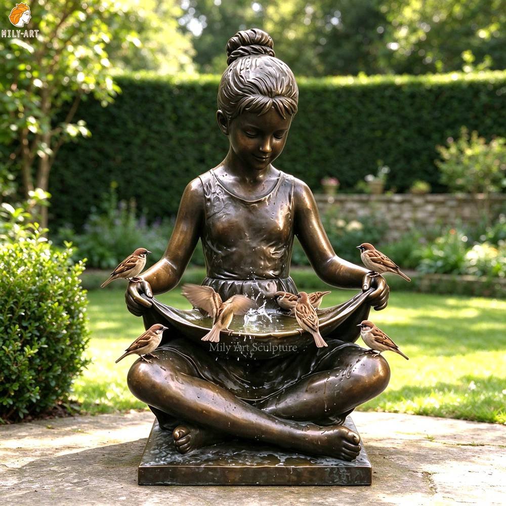 Handcrafted Bronze Girl with Birdbath Water Fountain MLBS-407