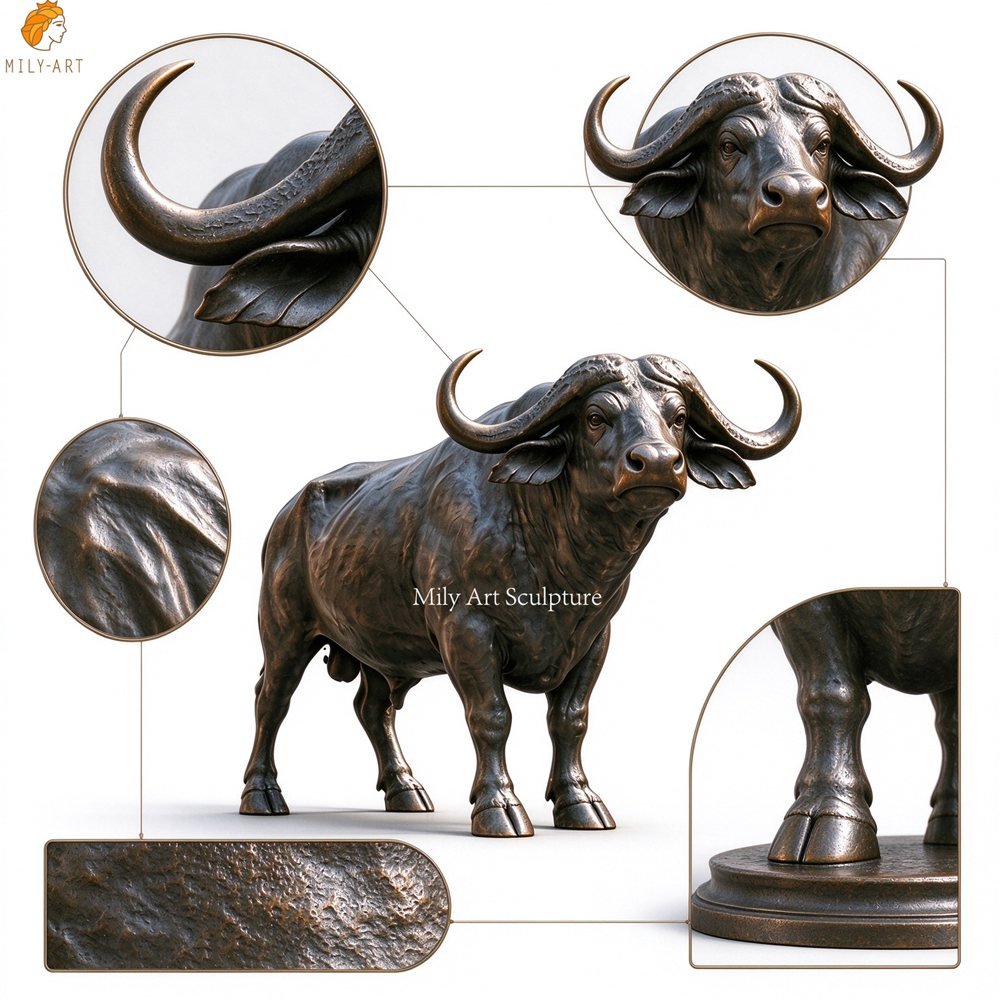 Large Outdoor Bronze Buffalo Statue - Majestic Wildlife Sculpture for Garden & Estate MLBS-406 Large Outdoor Bronze Buffalo Statue - Majestic Wildlife Sculpture Details