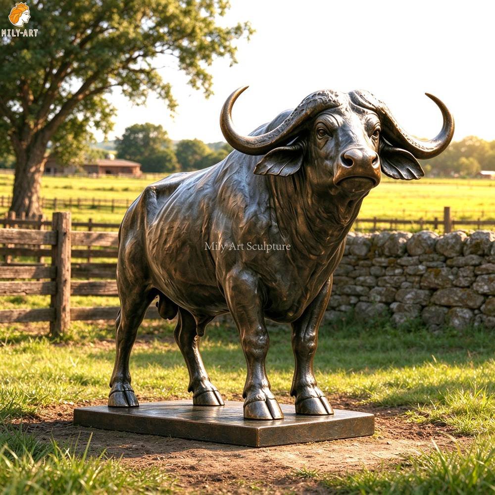 Large Outdoor Bronze Buffalo Statue - Majestic Wildlife Sculpture for Farm