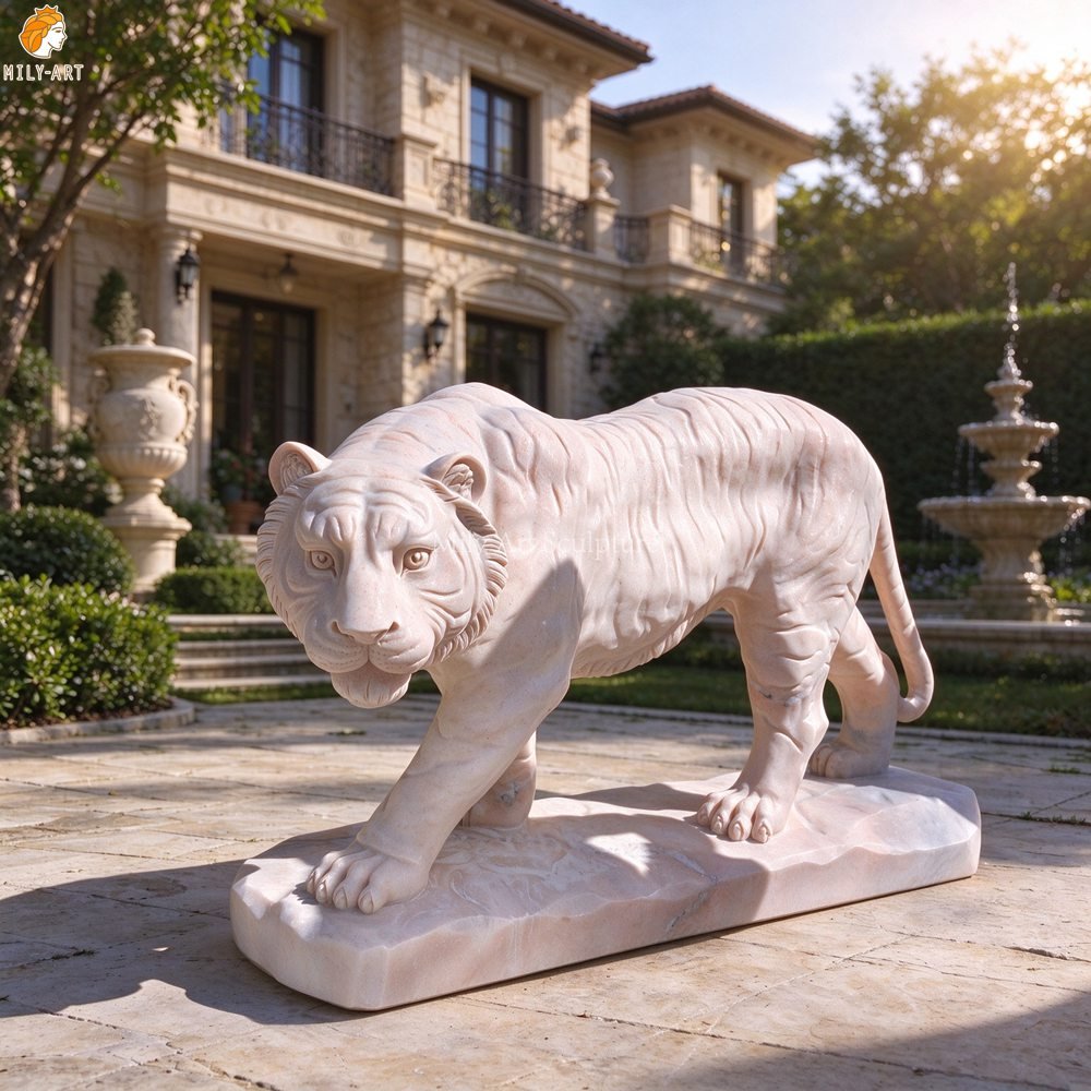 Life Size Outdoor Marble Tiger Statue for Sale MLMS-471 Life Size Beige Marble Tiger Statue for Outdoor Yard