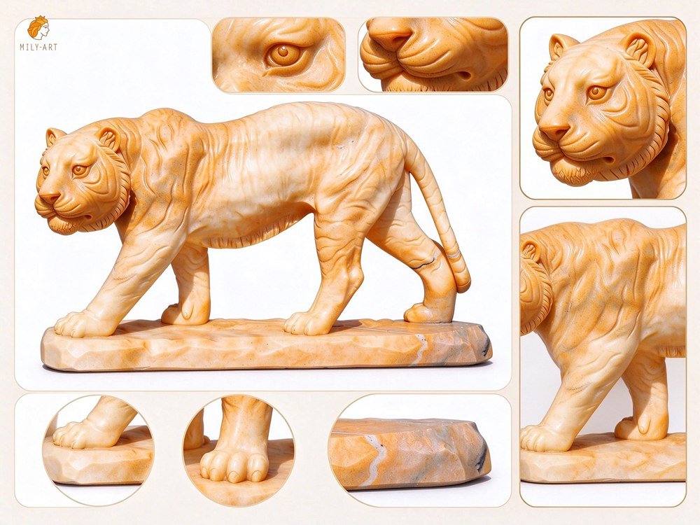Life Size Outdoor Marble Tiger Statue for Sale MLMS-471 Life Size Sunset Red Marble Tiger Statue Details