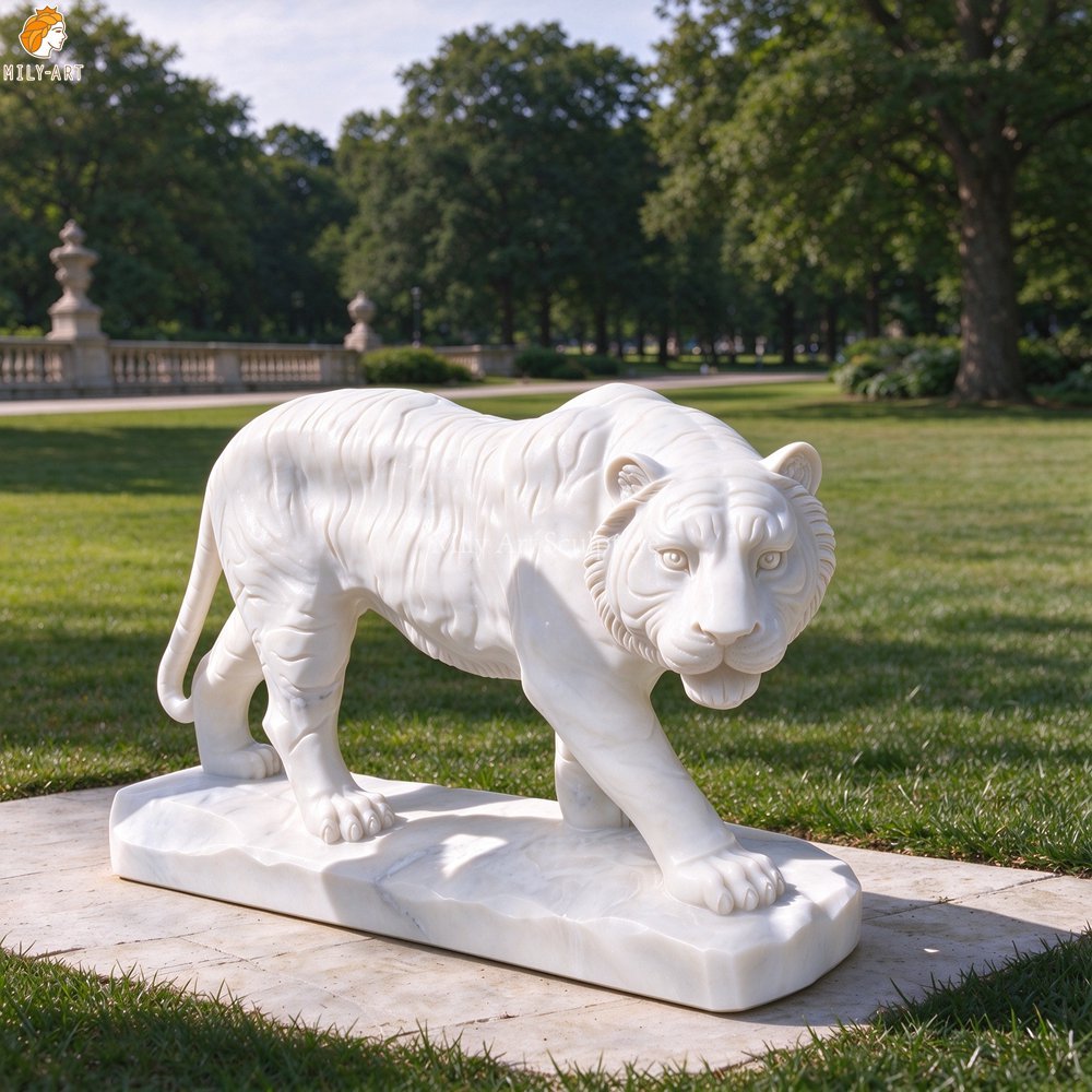 Life Size Outdoor Marble Tiger Statue for Sale MLMS-471 Life Size White Marble Tiger Statue for Outdoor Park