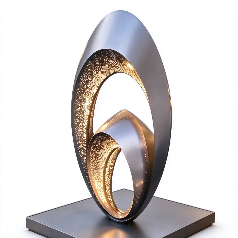 Metal Abstract City Ring Statue with LED Lights