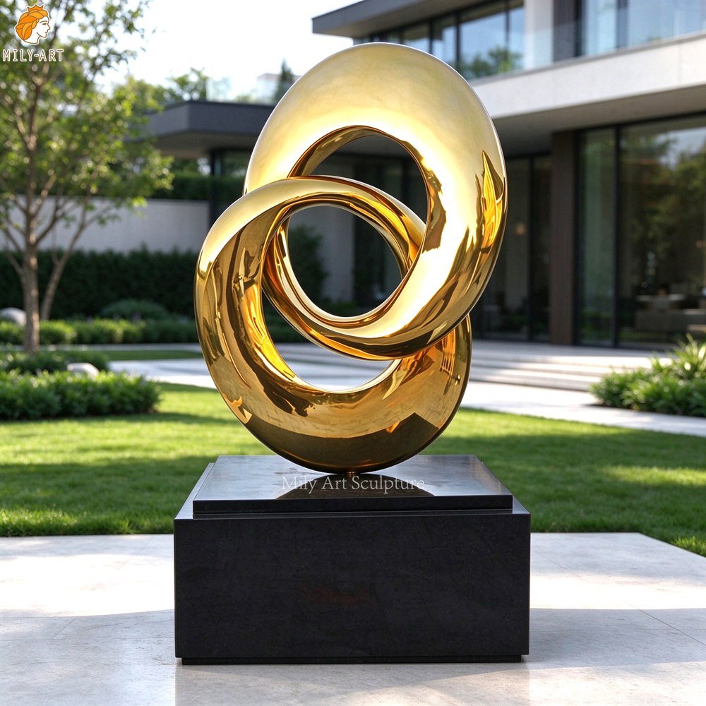 Mirror-Polished Modern Abstract Knot Sculpture with Gold Finish for Yard