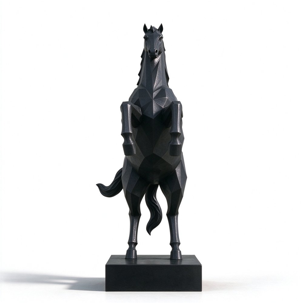 Modern Metal Low-Poly Geometric Rearing Horse Sculpture MLSS-281 Modern Metal Low-Poly Geometric Rearing Horse Sculpture Front View