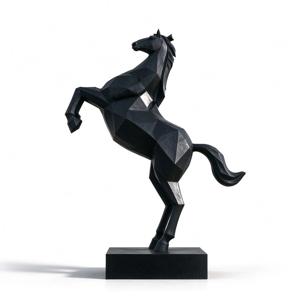 Modern Metal Low-Poly Geometric Rearing Horse Sculpture