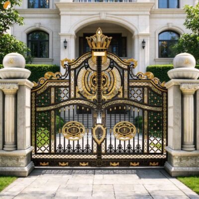 Modern Sliding Wrought Iron Main Gate with Powder-Coated Finish for Entrance