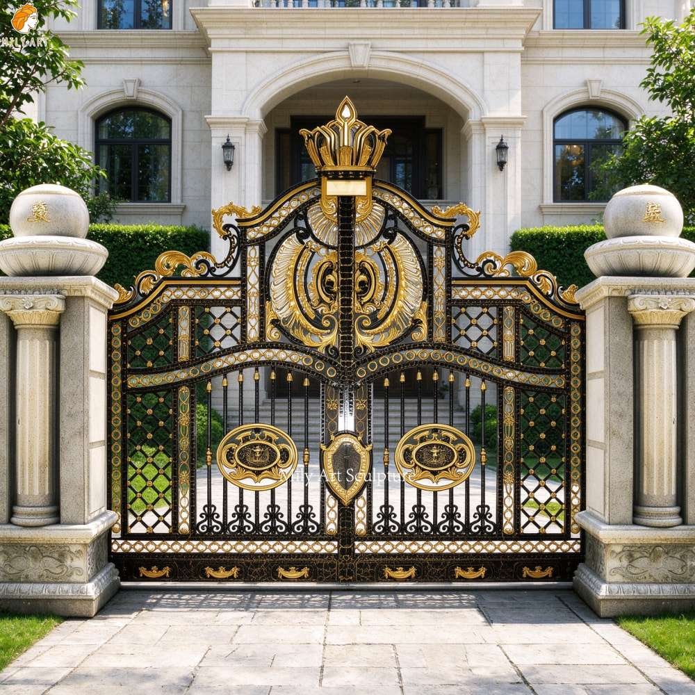 Modern Sliding Wrought Iron Main Gate with Powder-Coated Finish for Entrance
