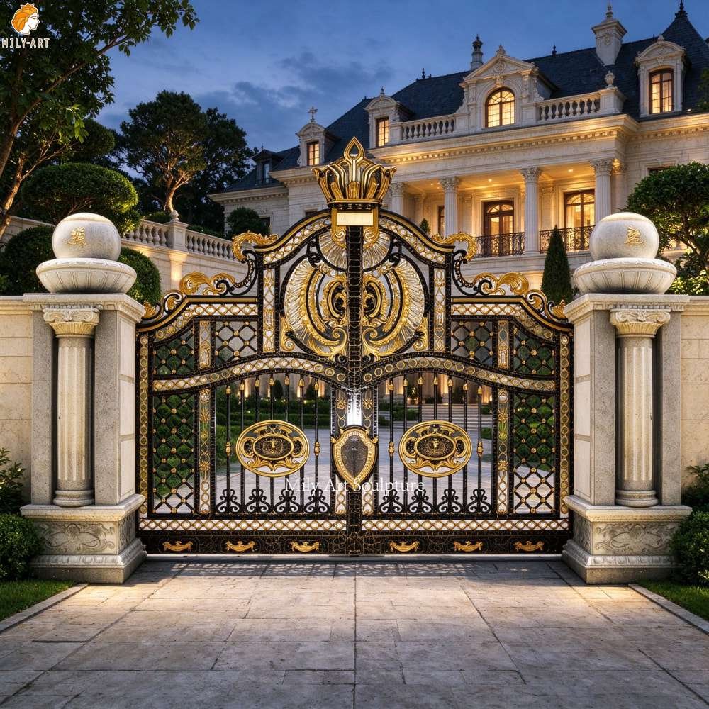 Modern Sliding Wrought Iron Main Gate Powder Coated Finish MLIS-151 Modern Sliding Wrought Iron Main Gate with Powder-Coated Finish for a Villa